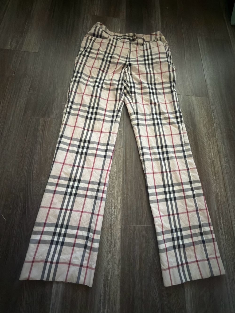 Burberry Plaid Chinos in Beige, Black & Red